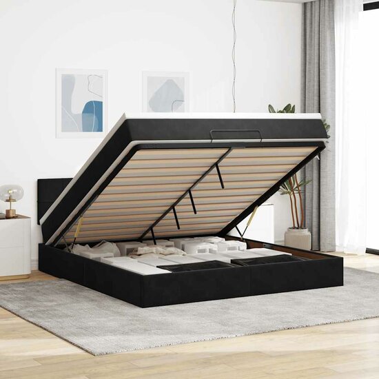 Ottoman bed met matras en LED&#039;s 180x200cm fluweel zwart