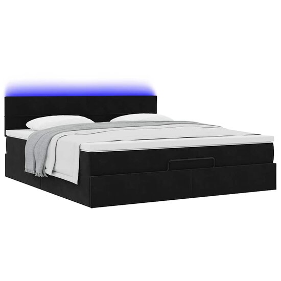 Ottoman bed met matras en LED&#039;s 180x200cm fluweel zwart
