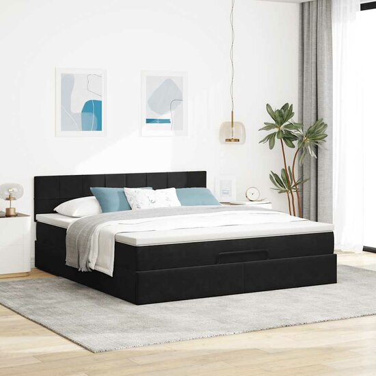 Ottoman bed met matras en LED&#039;s 180x200cm fluweel zwart
