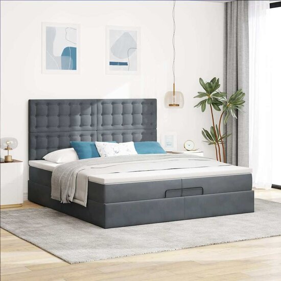Ottoman bed met matrassen 200x200cm fluweel donkergrijs
