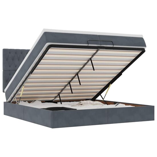 Ottoman Bed Met Matrassen En Led&#039;s 200X200Cm Fluweel 200 x 200 cm Donkergrijs