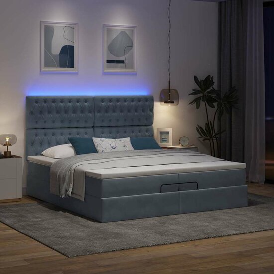 Ottoman Bed Met Matrassen En Led&#039;s 200X200Cm Fluweel 200 x 200 cm Donkergrijs
