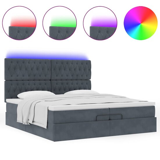 Ottoman Bed Met Matrassen En Led&#039;s 200X200Cm Fluweel 200 x 200 cm Donkergrijs