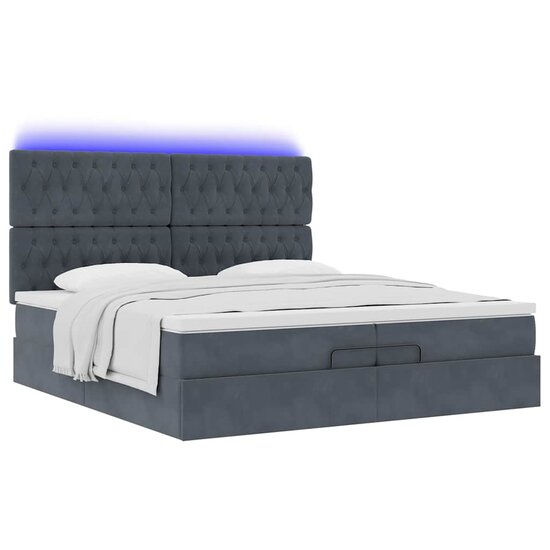 Ottoman Bed Met Matrassen En Led&#039;s 200X200Cm Fluweel 200 x 200 cm Donkergrijs