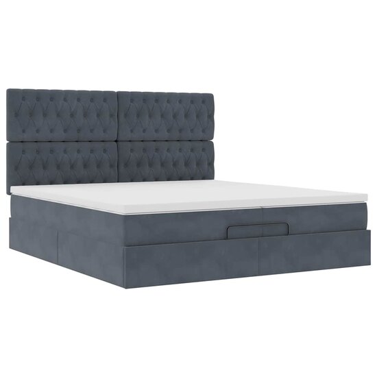 Ottoman Bed Met Matrassen En Led&#039;s 200X200Cm Fluweel 200 x 200 cm Donkergrijs