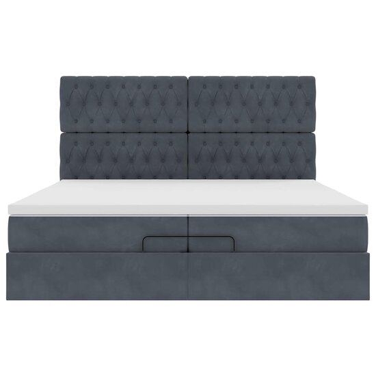 Ottoman Bed Met Matrassen En Led&#039;s 200X200Cm Fluweel 200 x 200 cm Donkergrijs