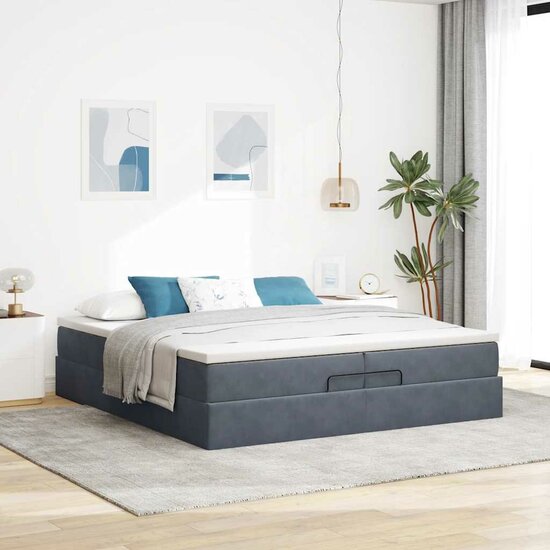Ottoman bed met matrassen 200x200cm fluweel donkergrijs