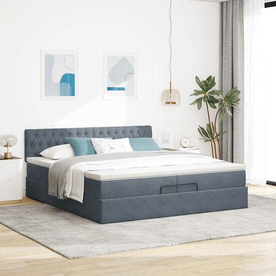 Ottoman bed met matras 200x200 cm fluweel donkergrijs