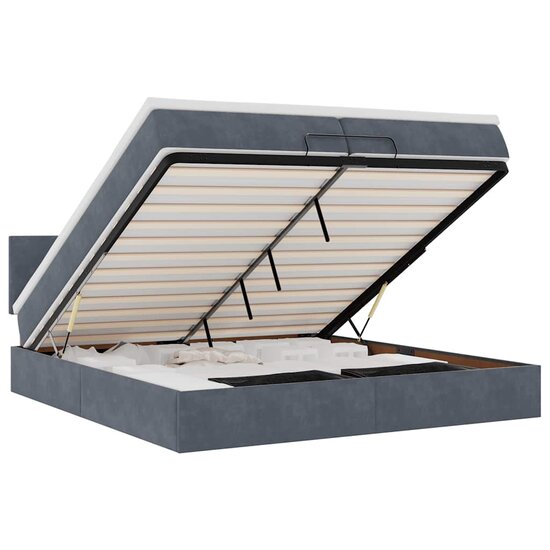 Ottoman Bed Met Matrassen En Led&#039;s 200X200Cm Fluweel 200 x 200 cm Donkergrijs