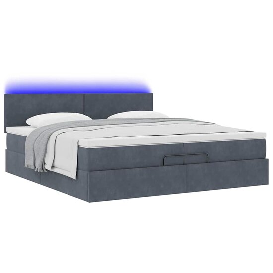 Ottoman Bed Met Matrassen En Led&#039;s 200X200Cm Fluweel 200 x 200 cm Donkergrijs