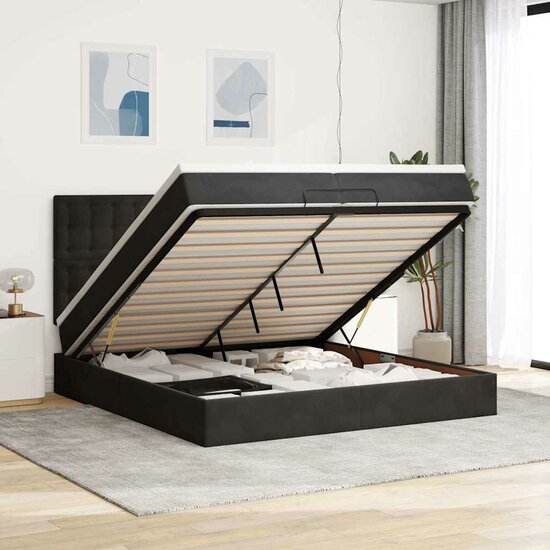Ottoman bed met matrassen en LED&#039;s 200x200cm fluweel zwart