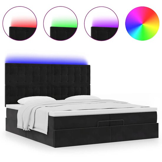 Ottoman bed met matrassen en LED&#039;s 200x200cm fluweel zwart