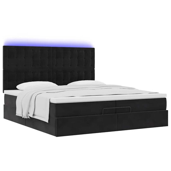 Ottoman bed met matrassen en LED&#039;s 200x200cm fluweel zwart