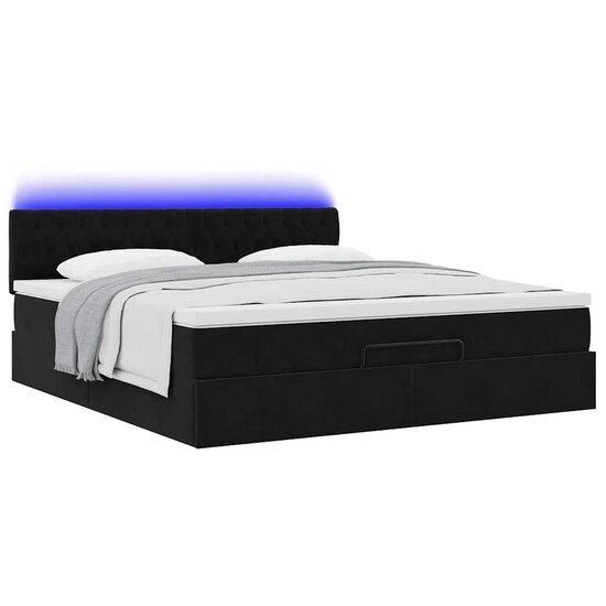 Ottoman bed met matrassen en LED&#039;s 200x200cm fluweel zwart