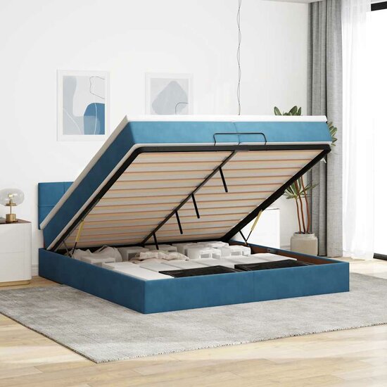 Ottoman bed met matras 200x200 cm fluweel donkerblauw