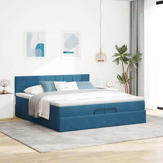 Ottoman bed met matras 200x200 cm fluweel donkerblauw
