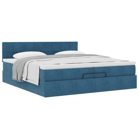Ottoman bed met matras 200x200 cm fluweel donkerblauw