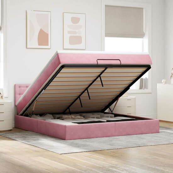 Ottoman bed met matras 160x200cm fluweel roze