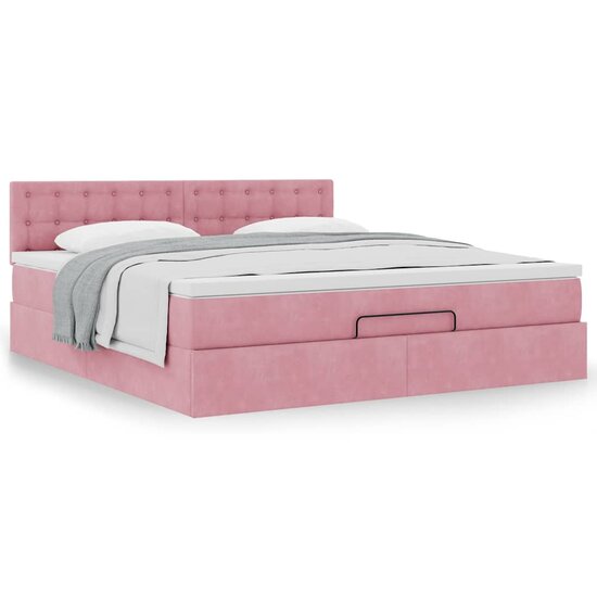 Ottoman bed met matras 160x200cm fluweel roze