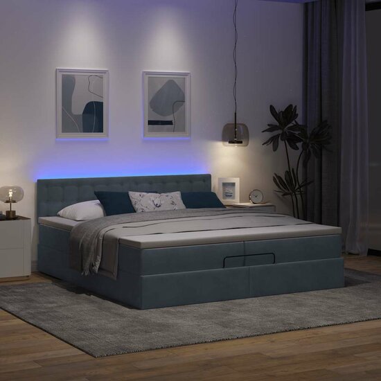 Ottoman Bed Met Matrassen En Led&#039;s 200X200Cm Fluweel 200 x 200 cm Donkergrijs