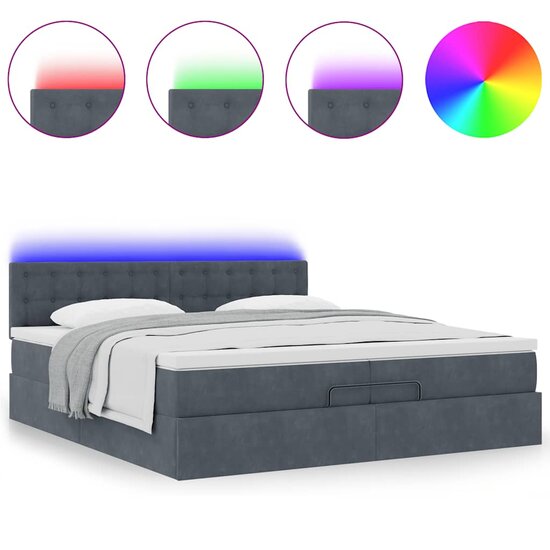 Ottoman Bed Met Matrassen En Led&#039;s 200X200Cm Fluweel 200 x 200 cm Donkergrijs