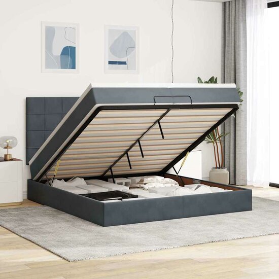 Ottoman Bed Met Matrassen 200X200Cm Fluweel 200 x 200 cm Donkergrijs