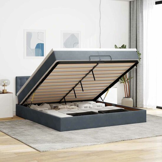 Ottoman Bed Met Matras Fluweel 200 x 200 cm Donkergrijs