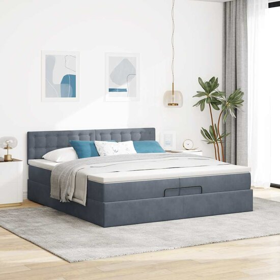 Ottoman Bed Met Matras Fluweel 200 x 200 cm Donkergrijs
