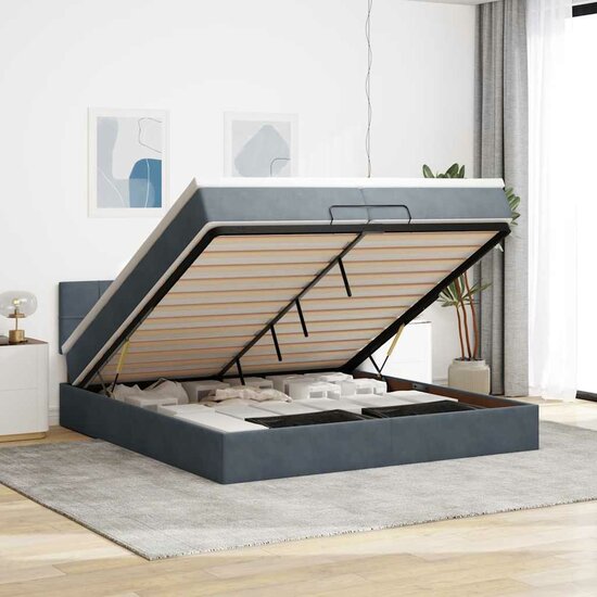 Ottoman Bed Met Matrassen En Led&#039;s 200X200Cm Fluweel 200 x 200 cm Donkergrijs