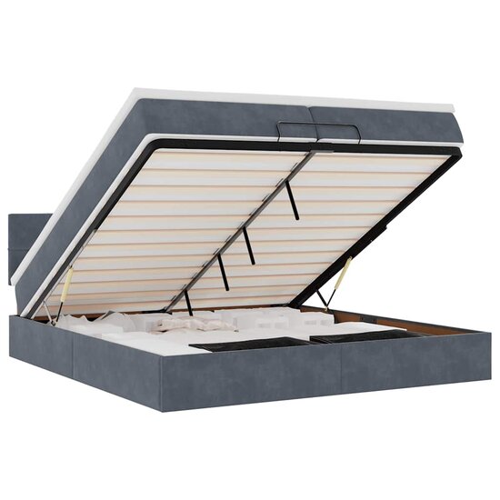 Ottoman Bed Met Matrassen En Led&#039;s 200X200Cm Fluweel 200 x 200 cm Donkergrijs