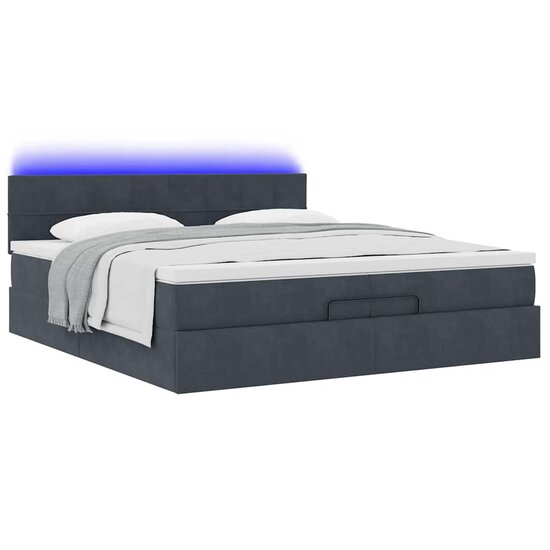 Ottoman Bed Met Matrassen En Led&#039;s 200X200Cm Fluweel 200 x 200 cm Donkergrijs