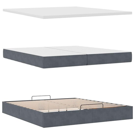 Ottoman Bed Met Matrassen En Led&#039;s 200X200Cm Fluweel 200 x 200 cm Donkergrijs