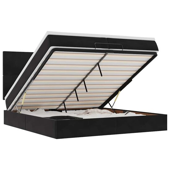 Ottoman Bed Met Matrassen En Led&#039;s 200X200Cm Fluweel 200 x 200 cm Zwart