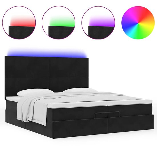 Ottoman Bed Met Matrassen En Led&#039;s 200X200Cm Fluweel 200 x 200 cm Zwart