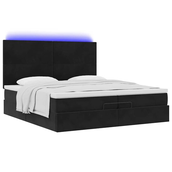 Ottoman Bed Met Matrassen En Led&#039;s 200X200Cm Fluweel 200 x 200 cm Zwart