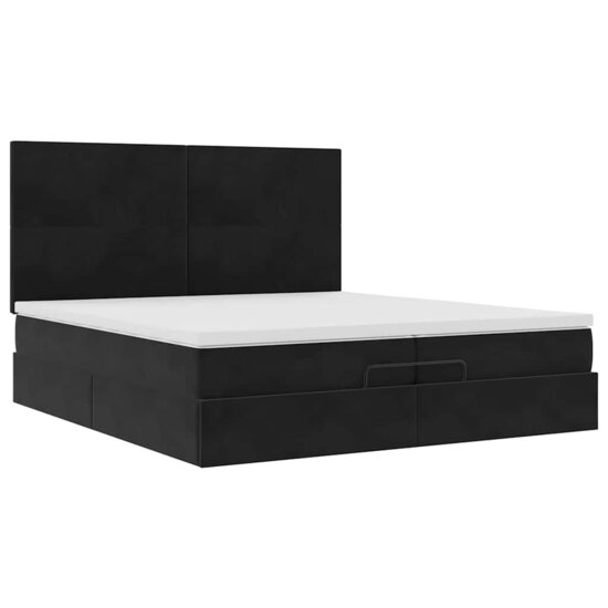 Ottoman Bed Met Matrassen En Led&#039;s 200X200Cm Fluweel 200 x 200 cm Zwart