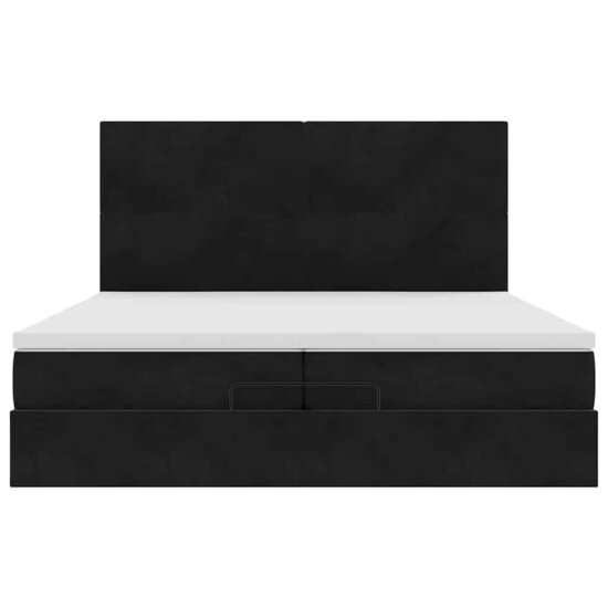 Ottoman Bed Met Matrassen En Led&#039;s 200X200Cm Fluweel 200 x 200 cm Zwart
