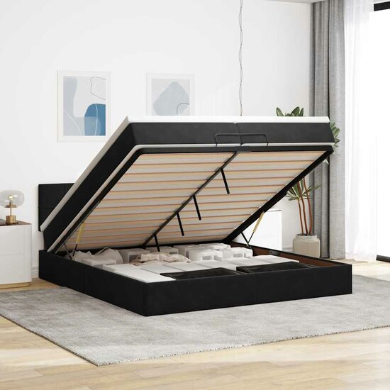 Ottoman Bed Met Matras Fluweel 200 x 200 cm Zwart