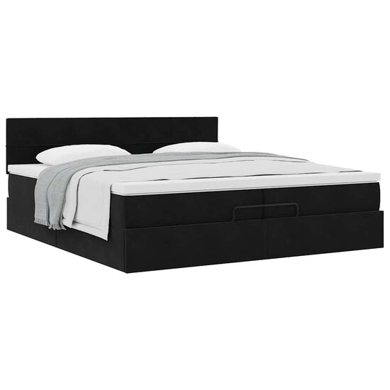 Ottoman Bed Met Matras Fluweel 200 x 200 cm Zwart