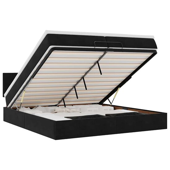 Ottoman Bed Met Matrassen En Led&#039;s 200X200Cm Fluweel 200 x 200 cm Zwart