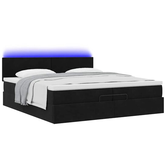 Ottoman Bed Met Matrassen En Led&#039;s 200X200Cm Fluweel 200 x 200 cm Zwart