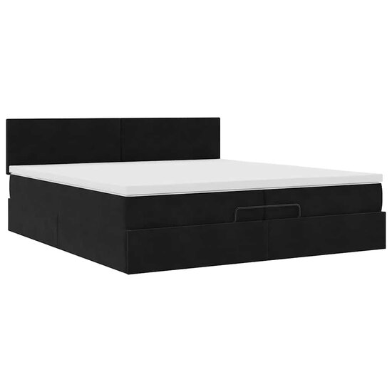 Ottoman Bed Met Matrassen En Led&#039;s 200X200Cm Fluweel 200 x 200 cm Zwart