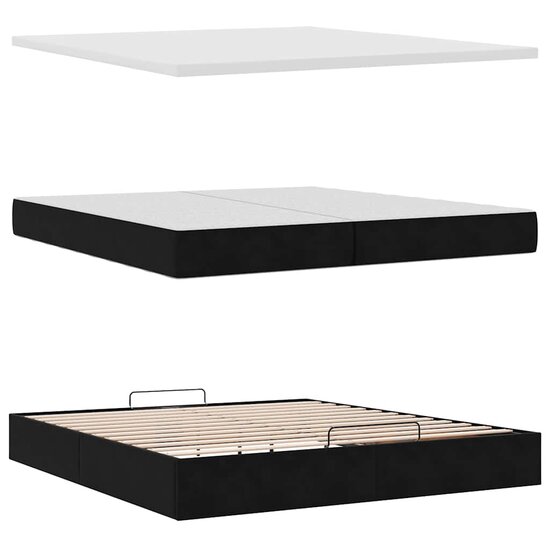 Ottoman Bed Met Matrassen En Led&#039;s 200X200Cm Fluweel 200 x 200 cm Zwart
