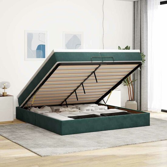 Ottoman Bed Met Matrassen 200X200Cm Fluweel 200 x 200 cm Donkergroen
