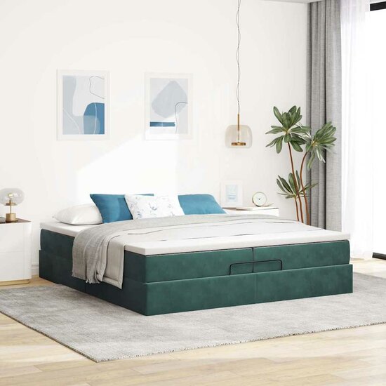 Ottoman Bed Met Matrassen 200X200Cm Fluweel 200 x 200 cm Donkergroen