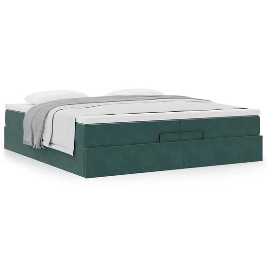 Ottoman Bed Met Matrassen 200X200Cm Fluweel 200 x 200 cm Donkergroen