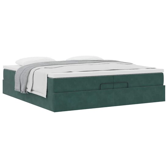 Ottoman Bed Met Matrassen 200X200Cm Fluweel 200 x 200 cm Donkergroen