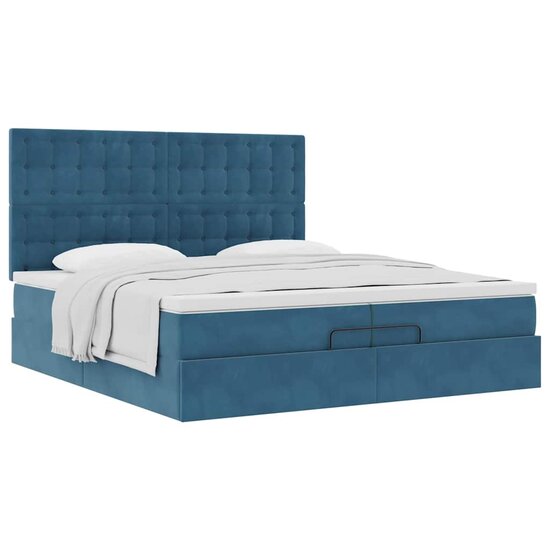 Ottoman Bed Met Matrassen 200X200Cm Fluweel 200 x 200 cm Donkerblauw