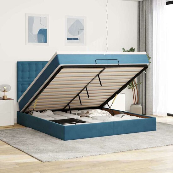 Bed Poef Met Matrassen En Leds Fluweel 200 x 200 cm Donkerblauw