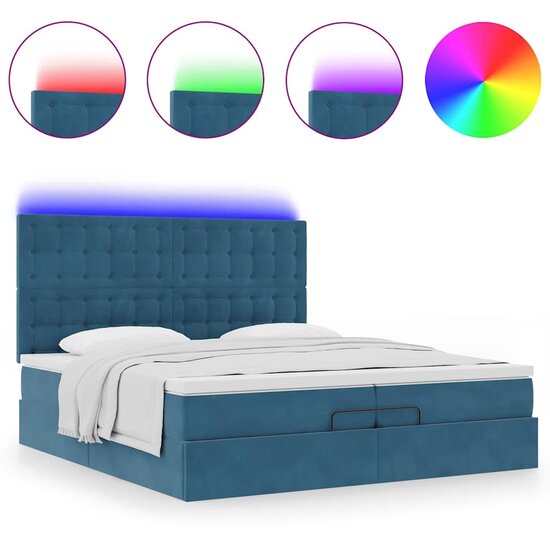 Bed Poef Met Matrassen En Leds Fluweel 200 x 200 cm Donkerblauw